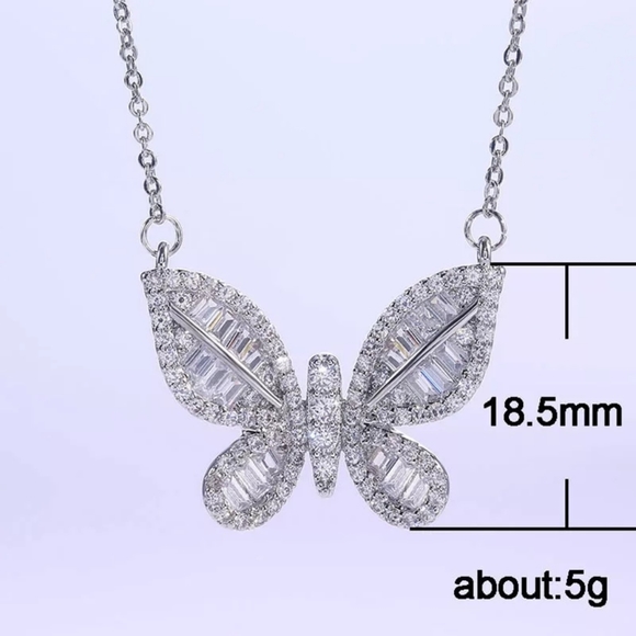 925 Sterling Silver Diamond Butterfly Necklace - Picture 5 of 5